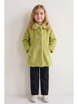 One Friday - Girls Green Boucle Peter Pan Collar Overcoat