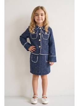 One Friday - Girls Navy Blue Boucle Lined Skirt