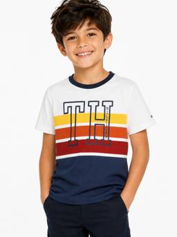 Tommy Hilfiger - Boys Logo Striped Regular Fit Cotton T-Shirt