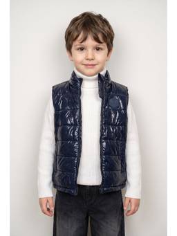 One Friday - Unisex Navy Blue Sleeveless Nylon Mesh Zip Jacket