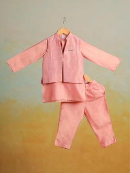 CASA NINOS - Pink Polka Jacket with Kurta & Pyjama (Set of 3)