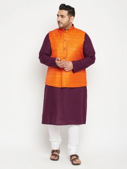 Vastramay - Men Purple Cotton Blend Jacket Kurta Churidar