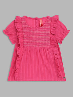 Blue Giraffe - Girls Pink Self Design Top