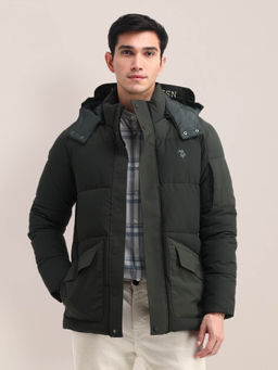 U.S. POLO ASSN. - Solid/Plain Green Full Sleeves Jacket