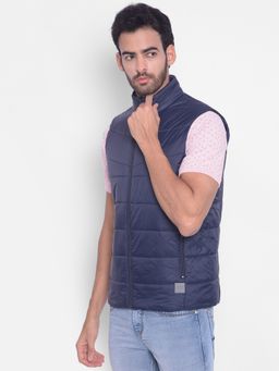 CRIMSOUNE CLUB - Men Navy Blue Puffer Sleeveless Jacket