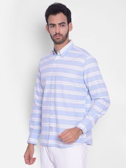 CRIMSOUNE CLUB - Men Blue Striped Shirt
