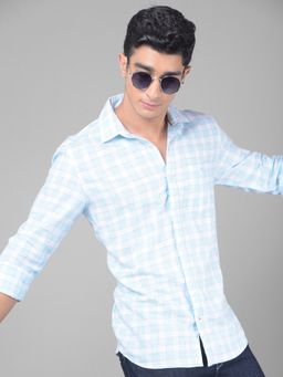 CRIMSOUNE CLUB - Men Blue Checked Shirt