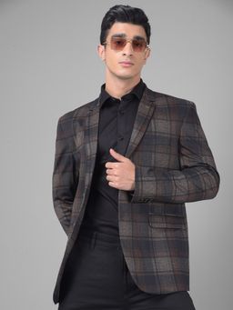 CRIMSOUNE CLUB - Men Brown Checked Single Breasted Blazer