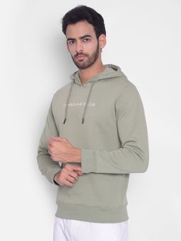 CRIMSOUNE CLUB - Men Olive Printed Hooded Sweatshirt