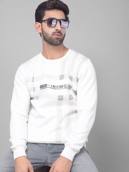 CRIMSOUNE CLUB - Men White Checked Sweatshirt