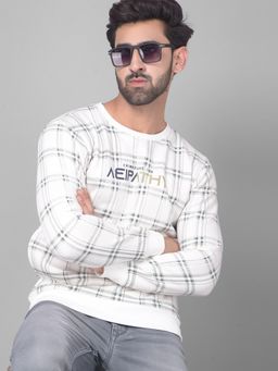 CRIMSOUNE CLUB - Men Off White Checked Sweatshirt