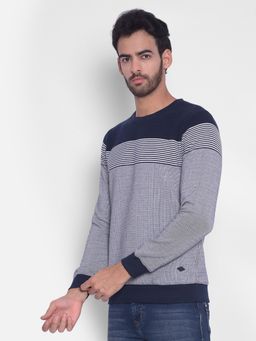 CRIMSOUNE CLUB - Men Navy Blue Striped Sweatshirt
