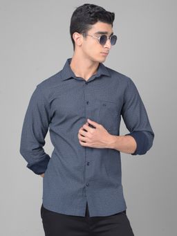 CRIMSOUNE CLUB - Men Navy Blue Printed Shirt