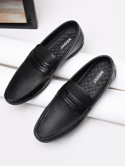 REGAL - Black Mens Textured Leather Saddled Slip On Loafers