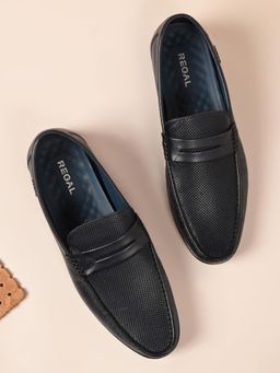 REGAL - Blue Mens Textured Leather Saddled Slip On Loafers