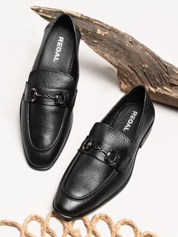 REGAL - Black Mens Leather Buckled Formal Slip On Loafers