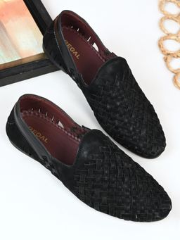 REGAL - Black Mens Woven Style Slip On Mojaris