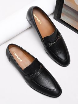 Imperio - Black Mens Formal Buckled Leather Slip On Loafers