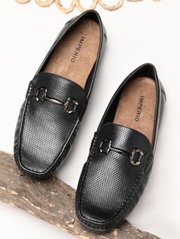 Imperio - Black Mens Textured Leather Casual Loafers
