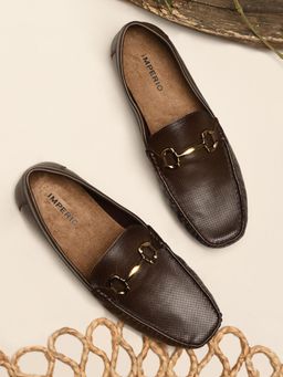 Imperio - Brown Mens Textured Leather Casual Loafers