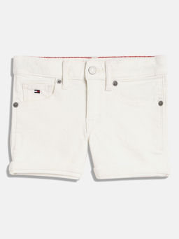 Tommy Hilfiger - Girls Solid Regular-Fit Cotton White Shorts