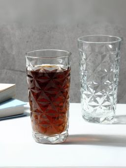 Smokey Cocktail - Geometric Tall Crystal Glass-Set Of 6