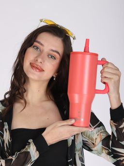 House of Quirk - Coral Tumbler Bottle with Handle and Flip Straw