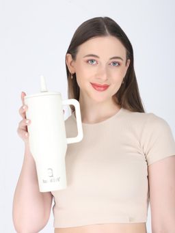 House of Quirk - White Tumbler Bottle with Handle and Flip Straw