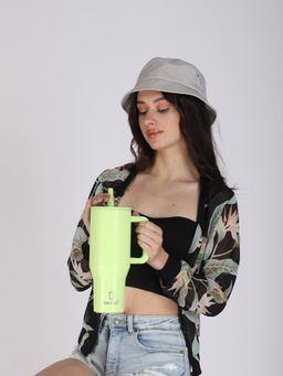 House of Quirk - Green Tumbler Bottle with Handle and Flip Straw