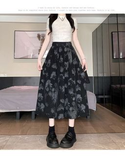 PARTIQ - Black Printed Midi Skirts