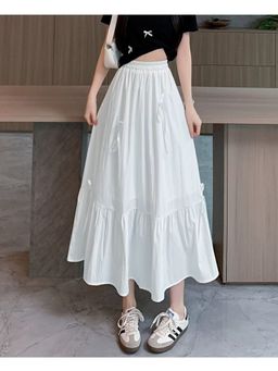 PARTIQ - White Solid Midi Skirts