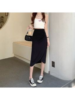 PARTIQ - Black Solid Midi Skirts