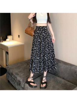 PARTIQ - Black Printed Midi Skirts