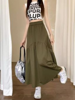 PARTIQ - Green Solid Maxi Skirts