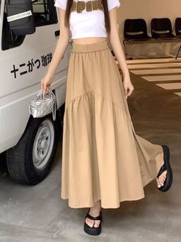 PARTIQ - Khaki Solid Maxi Skirts