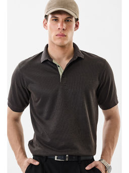 Snitch - Brown Textured Half Sleeves Regular Casual Polo T-Shirt for Men