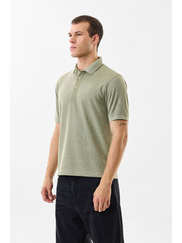 Snitch - Light Green Textured Half Sleeves Regular Casual Polo T-Shirt for Men