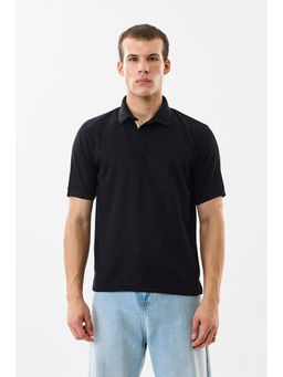 Snitch - Black Textured Half Sleeves Regular Casual Polo T-Shirt for Men