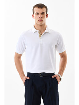 Snitch - White Textured Half Sleeves Regular Casual Polo T-Shirt for Men