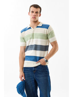 Snitch - Multicolour Stripes Half Sleeves Slim Casual Polo T-shirt For Men