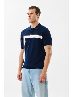 Snitch - Navy Blue Half Sleeves Slim Casual Polo T-shirt For Men
