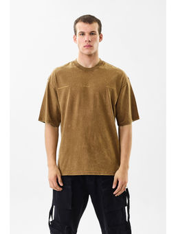 Snitch - Brown Solid / Plain Half Sleeves Oversized Casual T-shirt For Men