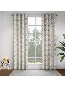 GM - Geometrical Teal 7 Feet Room Darkening Door Curtain (Pack of 2)