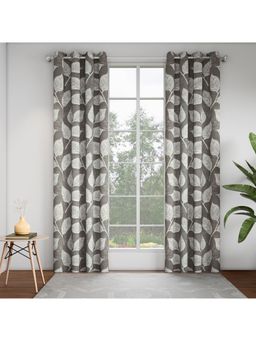 GM - Leaf Charcoal 7 Feet Room Darkening Door Curtain (Pack of 2)