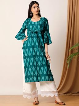 Empress Pitara - Turquoise Green Kurta With Ivory Palazzo (Set of 2)