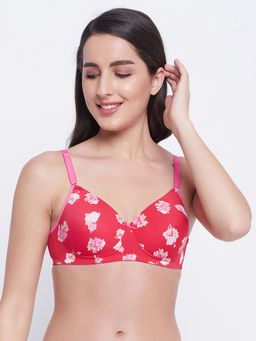 Clovia - Padded Non-wired Full Cup Floral Print Multiway T-shirt Bra In Red