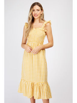 Trendyol - Yellow Gingham Midi Smock Dress