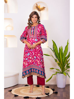 Autumnlane - Maurya Rose Pink Premium Printed Muslin Kurta with Pant (Set of 2)