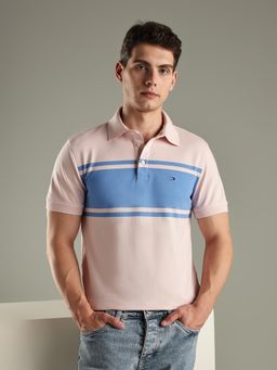 Tommy Hilfiger - Striped Slim-Fit Cotton Polo T-Shirt - Pink