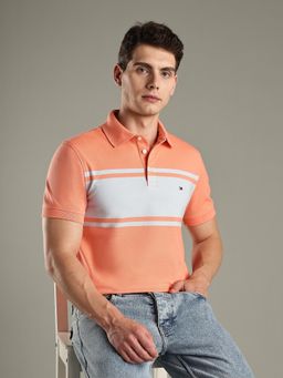 Tommy Hilfiger - Striped Slim-Fit Cotton Polo T-Shirt - Peach